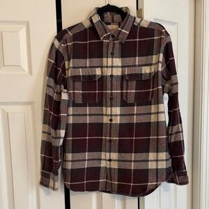American Eagle Outfitters Maroon and Beige Plaid Flannel Button Down Shirt